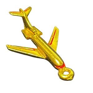 Kinney Gold-Tone Airplane Charm Red Enamel Plane Pendant Travel Jewelry